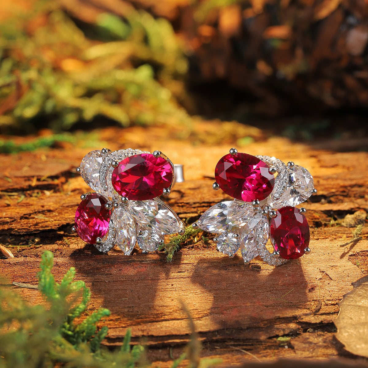s925 sterling silver lab ruby/paraiba & cz diamond stud earrings