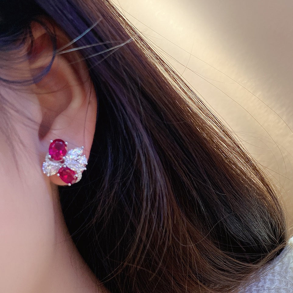 s925 sterling silver lab ruby/paraiba & cz diamond stud earrings