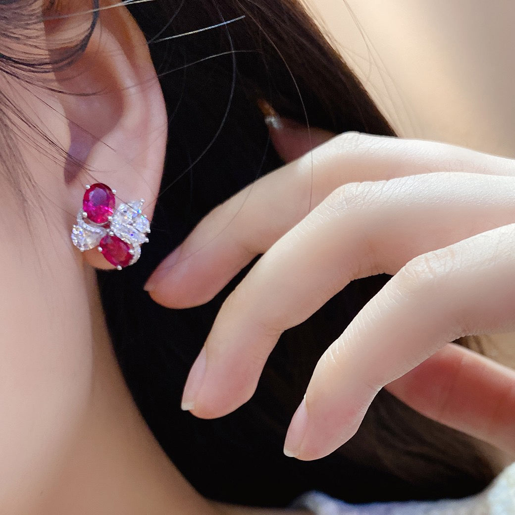 s925 sterling silver lab ruby/paraiba & cz diamond stud earrings