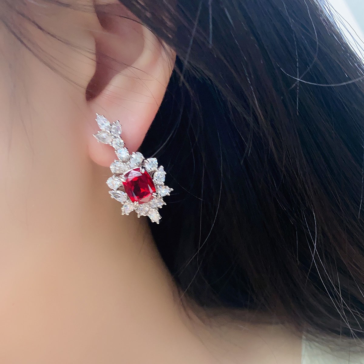 s925 sterling silver lab ruby/sapphire/emerald/paraiba & cz diamond earrings