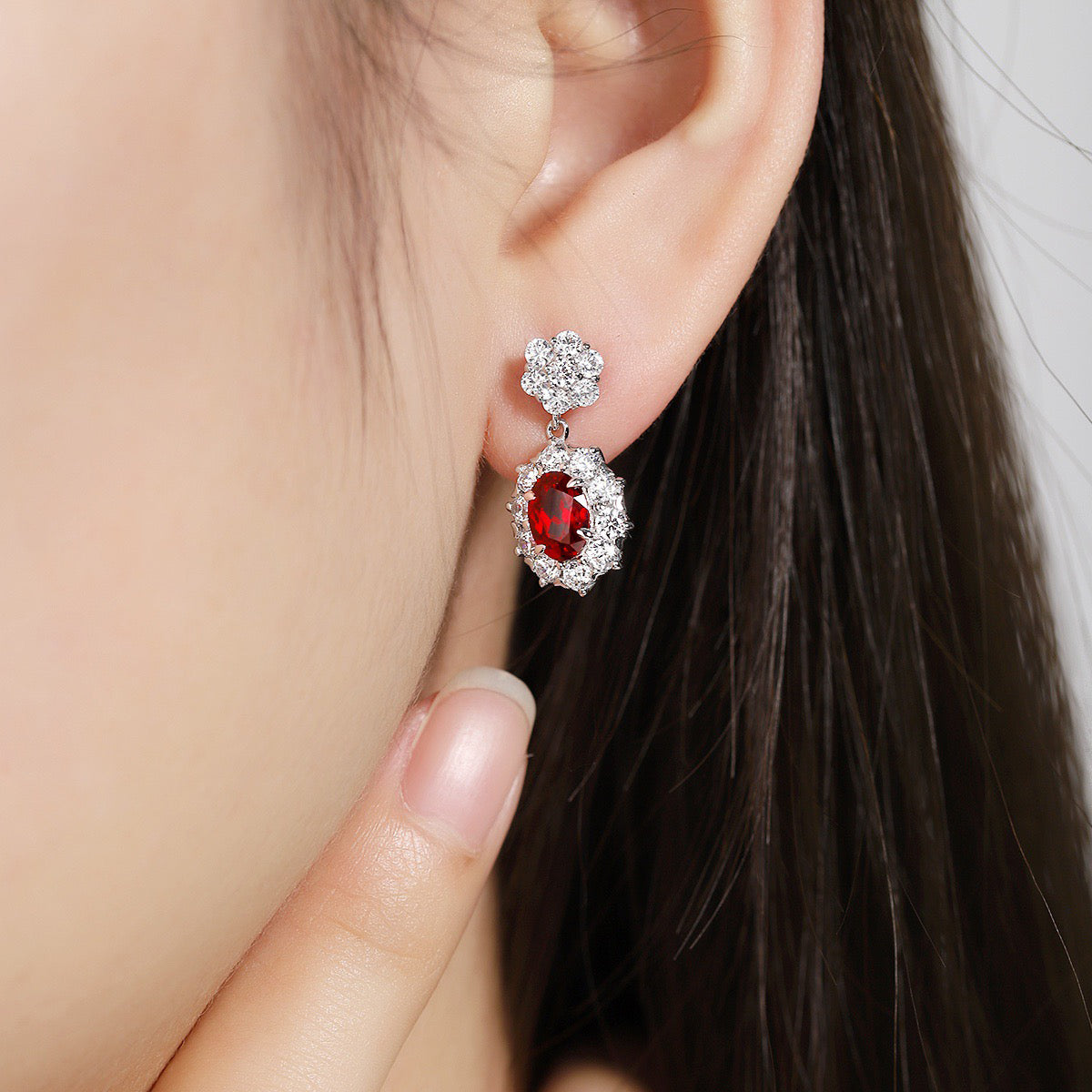 s925 sterling silver lab ruby/sapphire/emerald/paraiba & cz diamond earrings