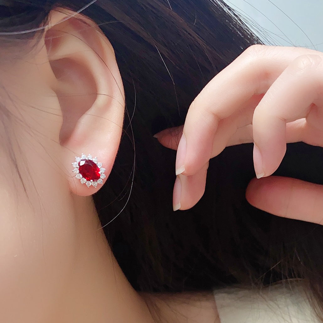 s925 sterling silver lab ruby/sapphire/emerald/paraiba/cobalt spinel & cz diamond stud earrings