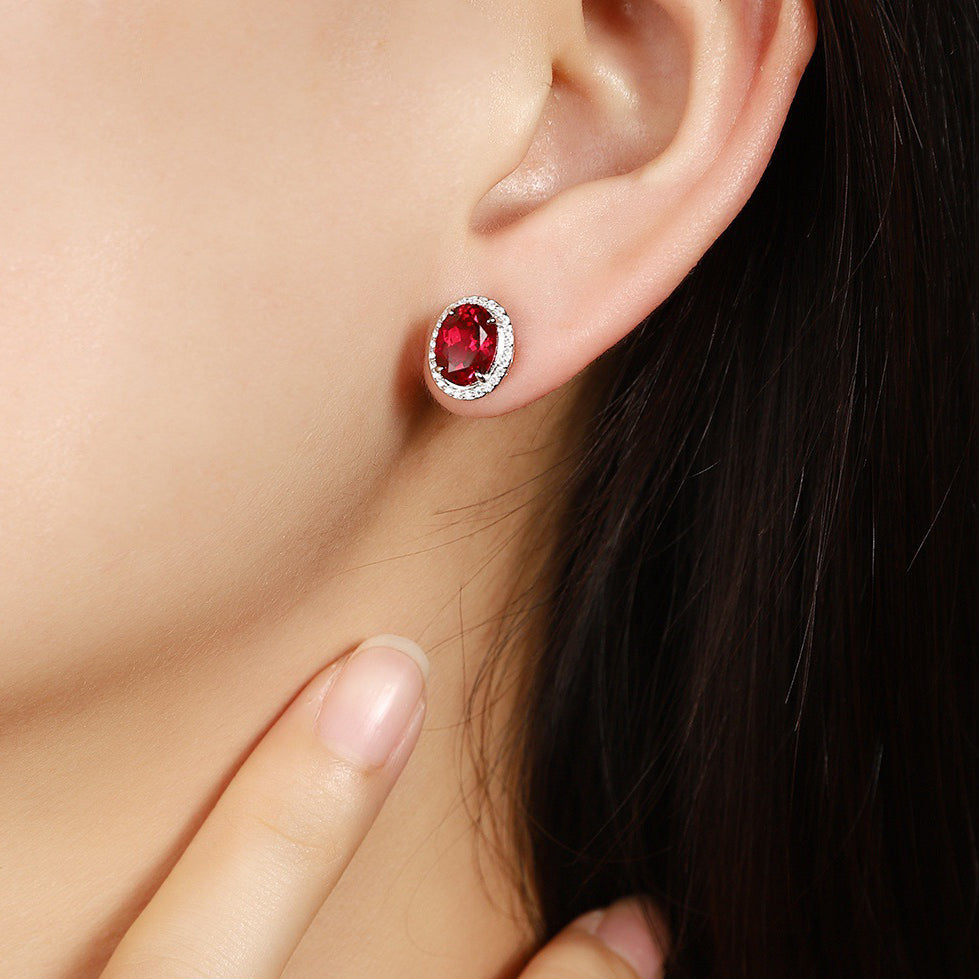 s925 sterling silver lab paraiba/ruby/emerald/sapphire & cz diamond stud earrings