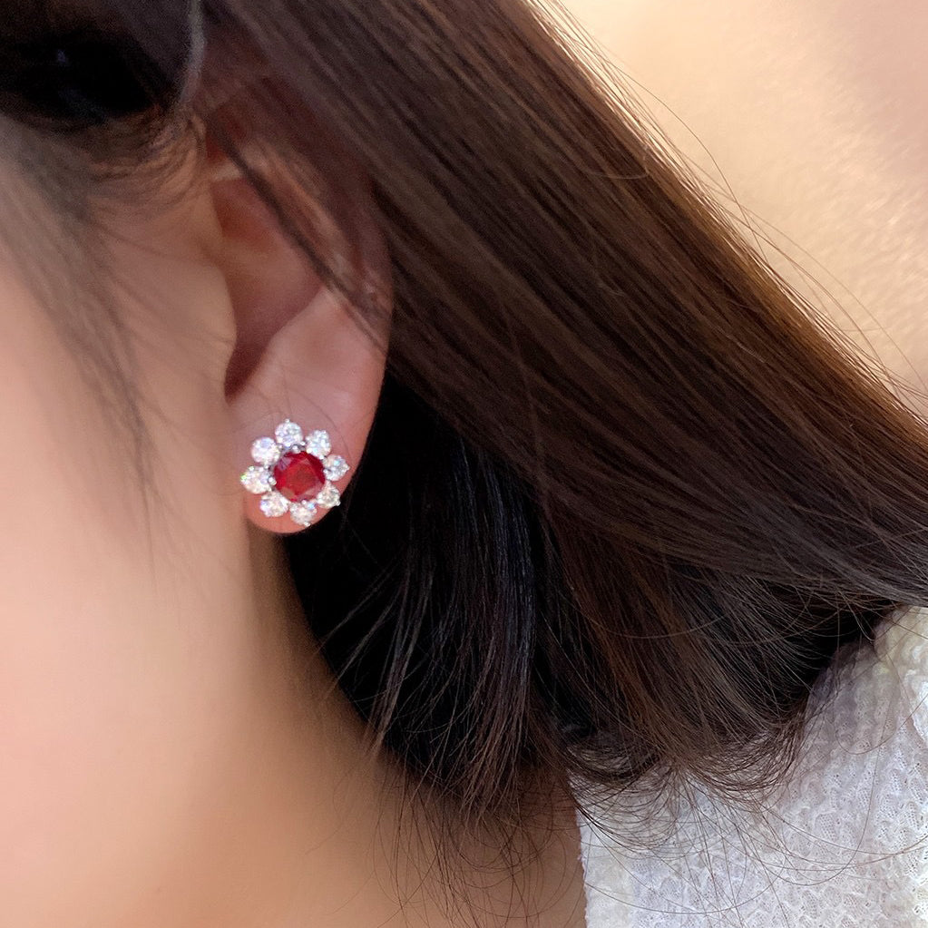 s925 sterling silver lab paraiba/ruby/sapphire/emearld/cobalt spinel & cz diamond stud earrings