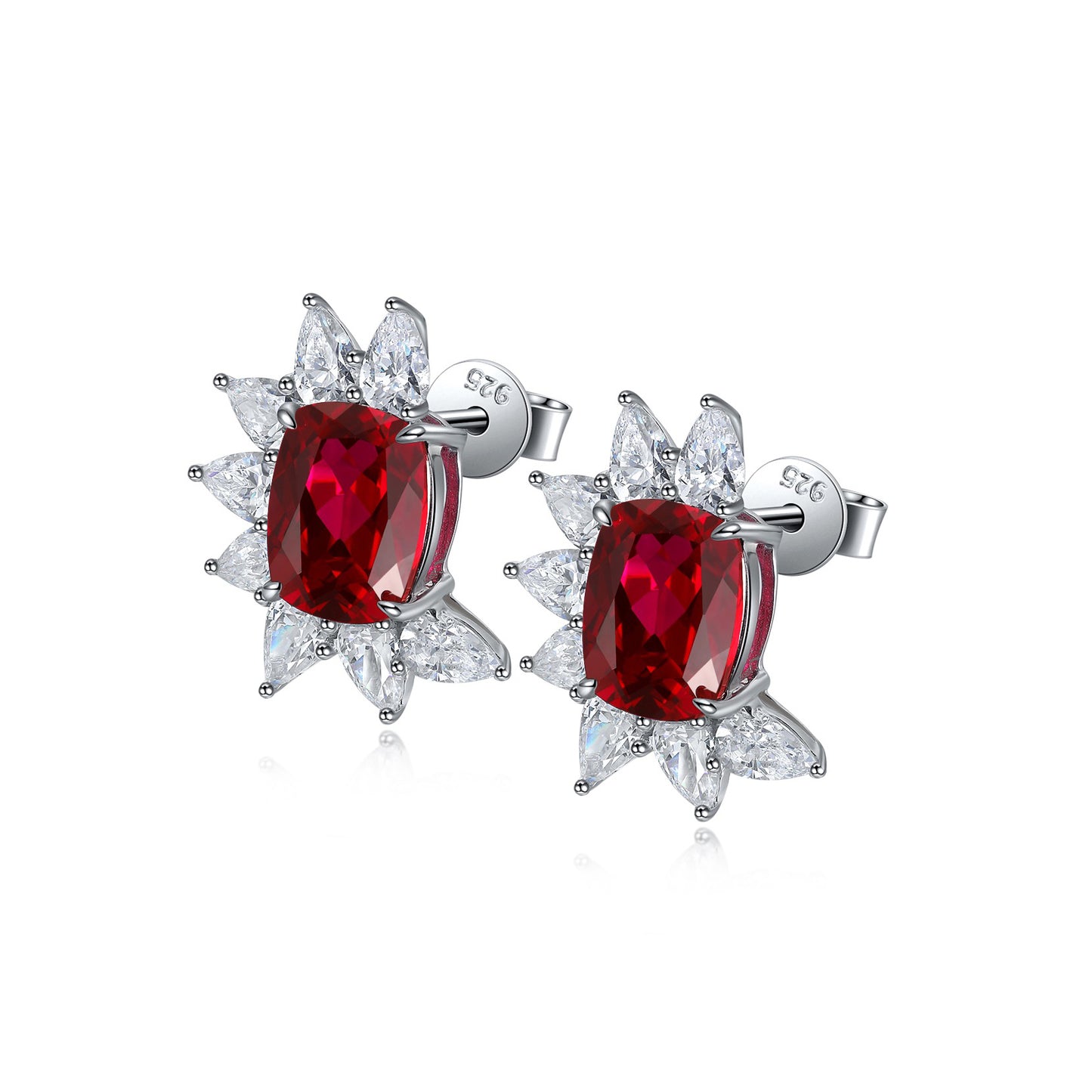 s925 sterling silver lab emerald/ruby/sapphire/paraiba & cz diamond stud earrings