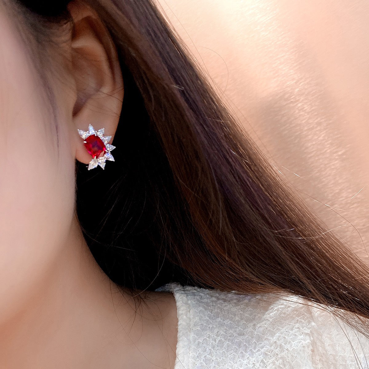 s925 sterling silver lab emerald/ruby/sapphire/paraiba & cz diamond stud earrings