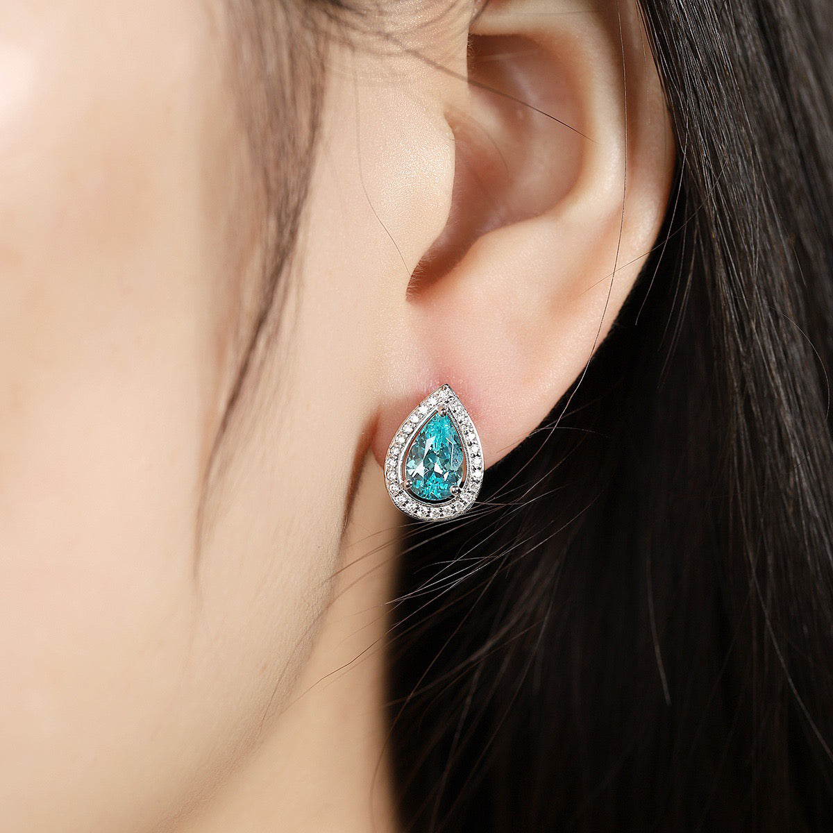 s925 sterling silver lab cobalt spinel/ruby/sapphire/emerald/paraiba & cz diamond stud earrings