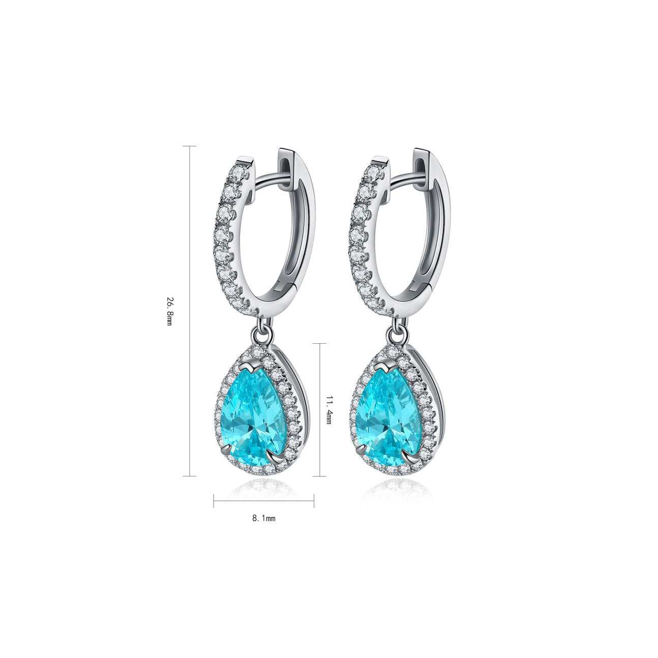 s925 sterling silver lab paraiba  & cz diamond earrings