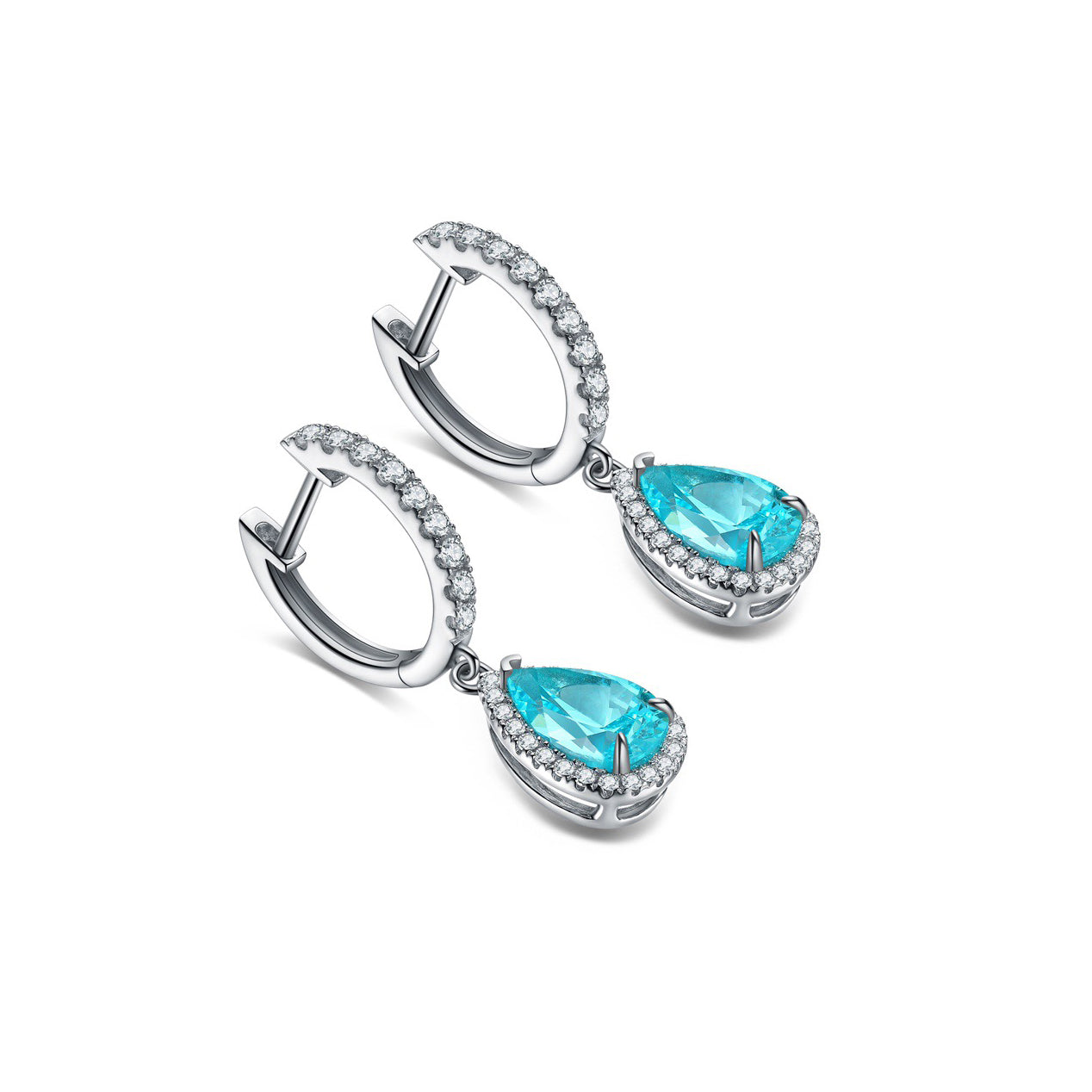 s925 sterling silver lab paraiba  & cz diamond earrings