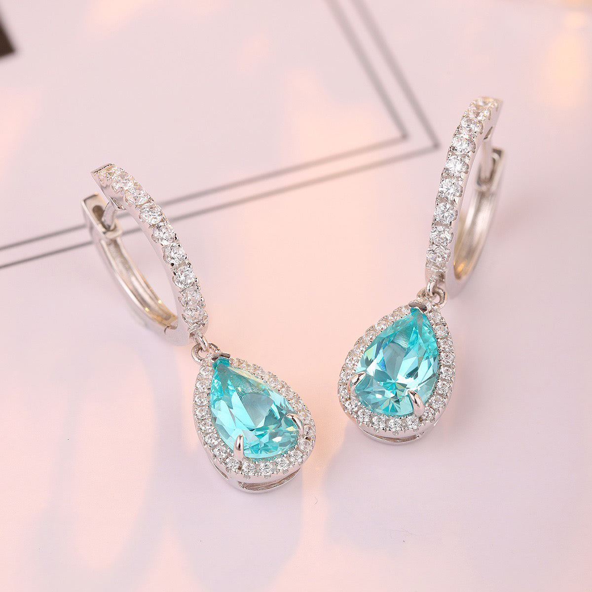 s925 sterling silver lab paraiba  & cz diamond earrings