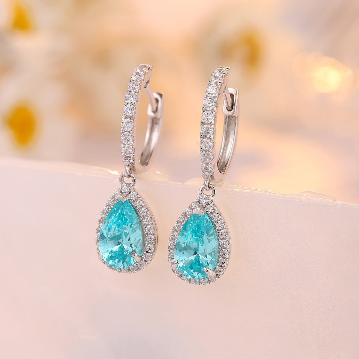 s925 sterling silver lab paraiba  & cz diamond earrings