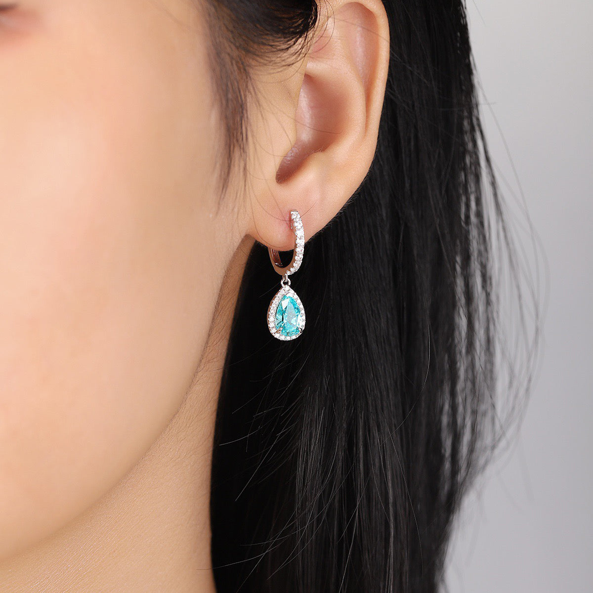 s925 sterling silver lab paraiba  & cz diamond earrings