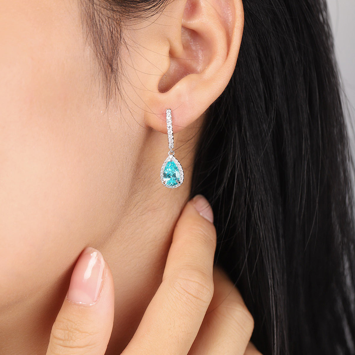 s925 sterling silver lab paraiba  & cz diamond earrings