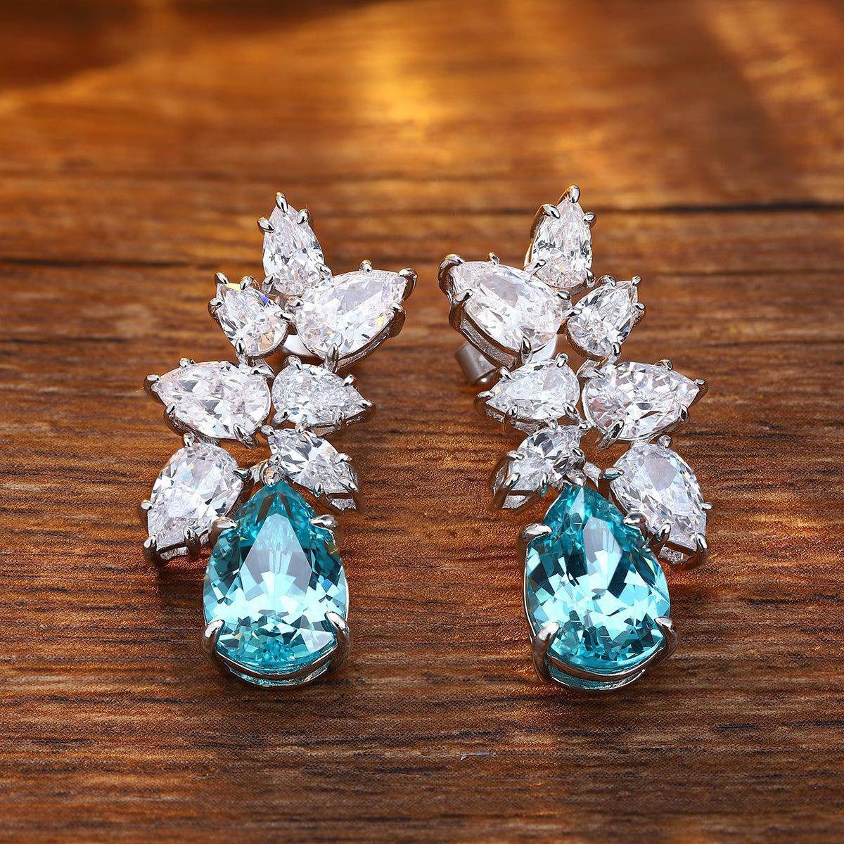s925 sterling silver lab ruby/sapphire/emerald/paraiba & cz diamond earrings