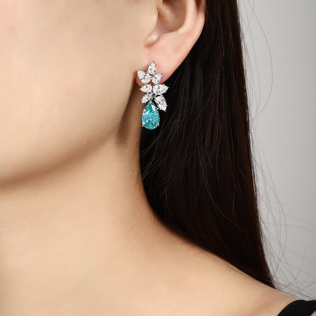 s925 sterling silver lab ruby/sapphire/emerald/paraiba & cz diamond earrings