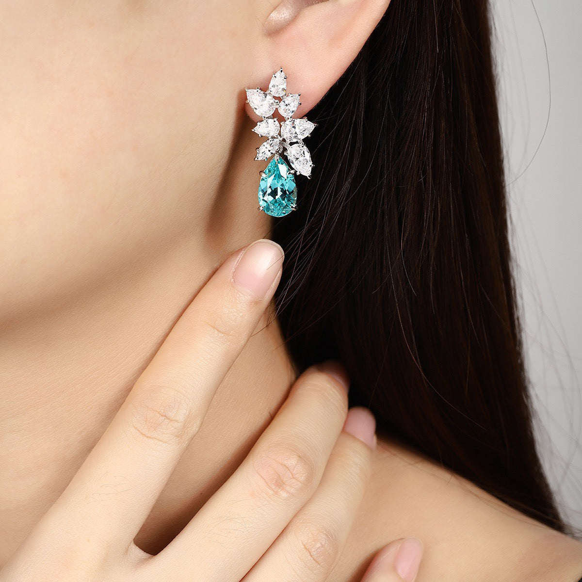 s925 sterling silver lab ruby/sapphire/emerald/paraiba & cz diamond earrings