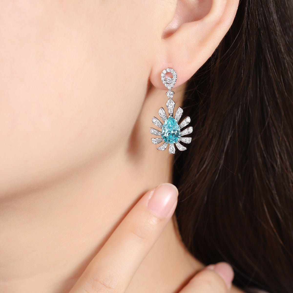 s925 sterling silver lab cobalt spinel/sapphire/emerald/ruby/paraiba & cz diamond earrings