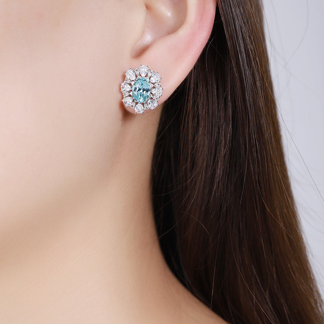 s925 sterling silver lab emerald/ruby/sapphire/paraiba & cz diamond earrings