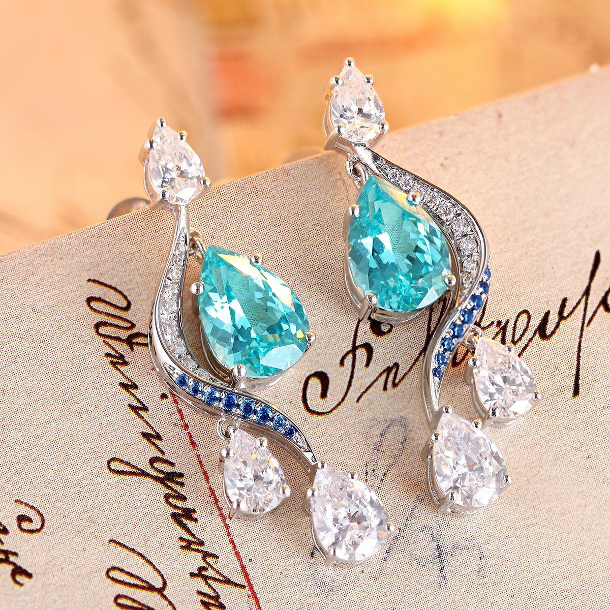s925 sterling silver lab ruby/sapphire/emerald/paraiba & cz diamond earrings
