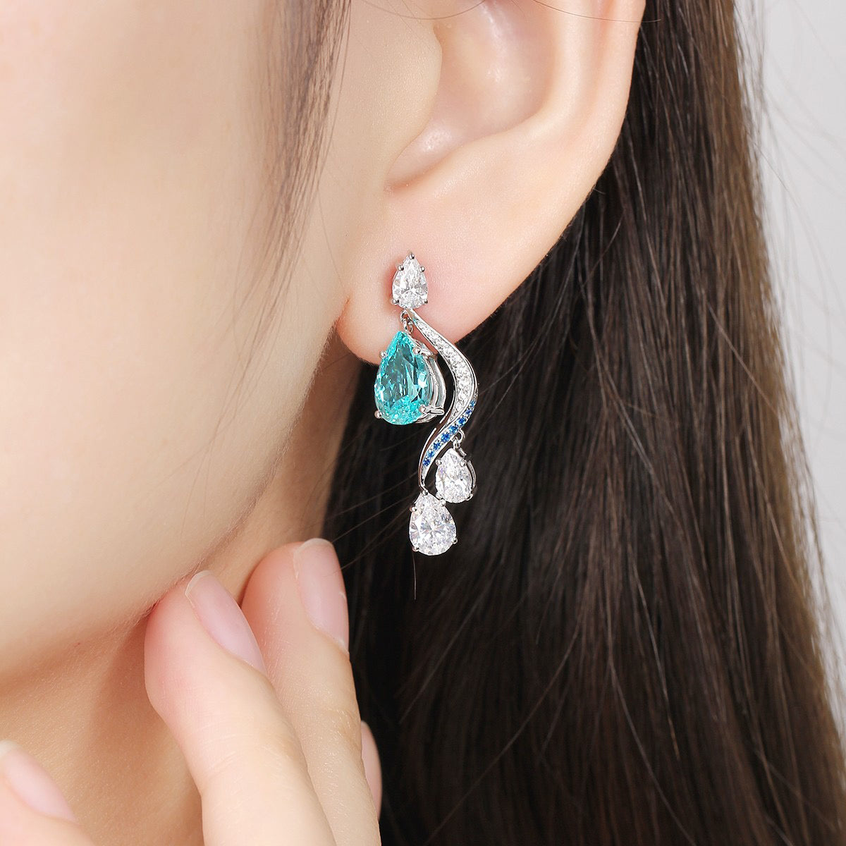 s925 sterling silver lab ruby/sapphire/emerald/paraiba & cz diamond earrings