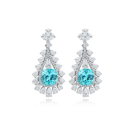 S925 Sterling Silver Lab Paraiba/Emerald/Sapphire/Ruby & CZ Diamond Earrings