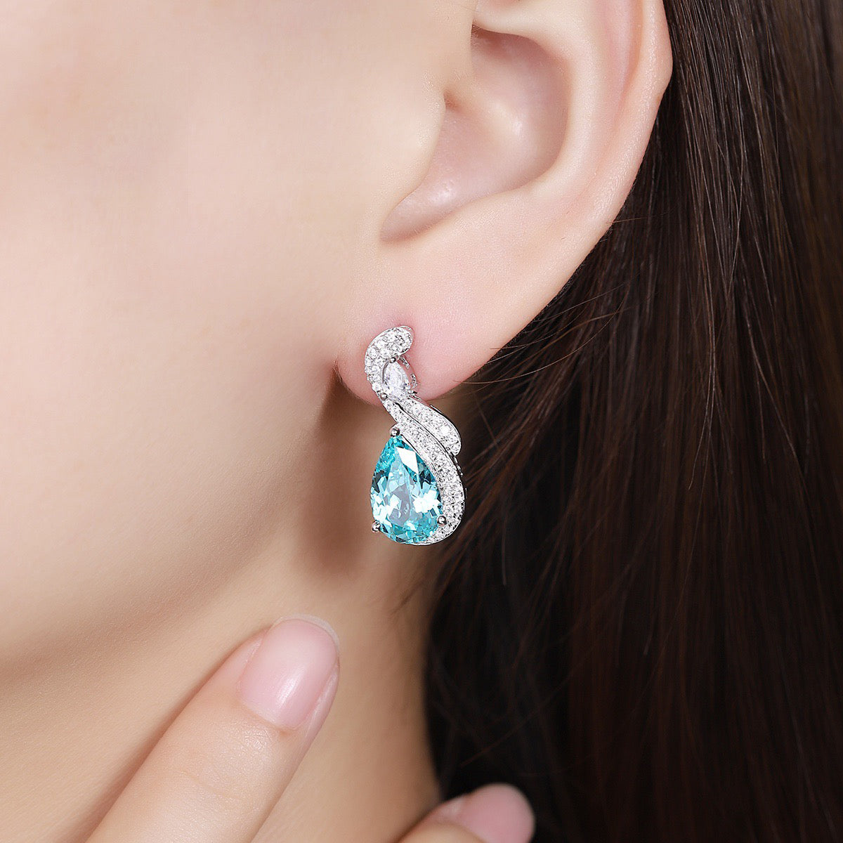 s925 sterling silver lab emerald/ruby/sapphire/paraiba/cobalt spinel & cz diamond earrings