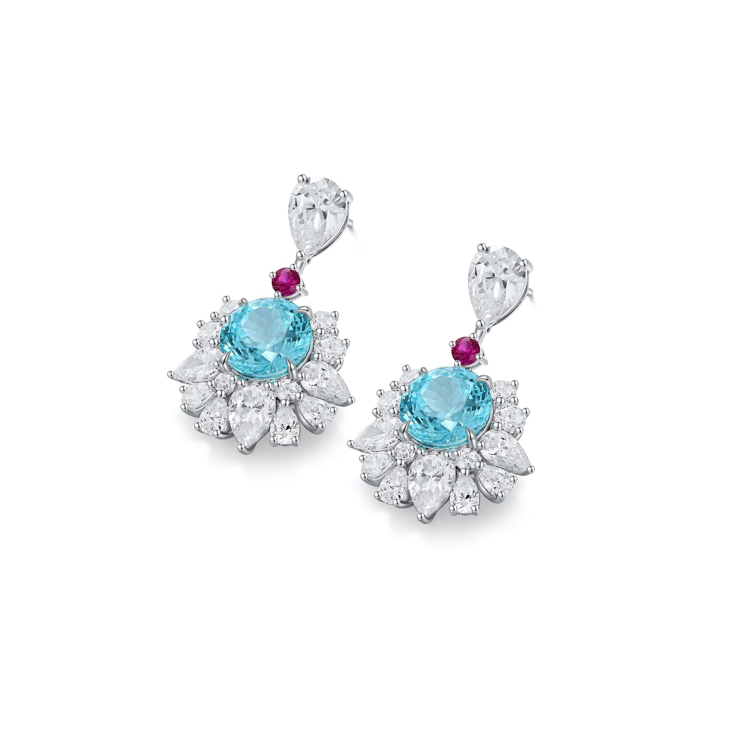 s925 sterling silver lab paraiba/ruby/sapphire/emerald/cobalt spinel & cz diamond earrings