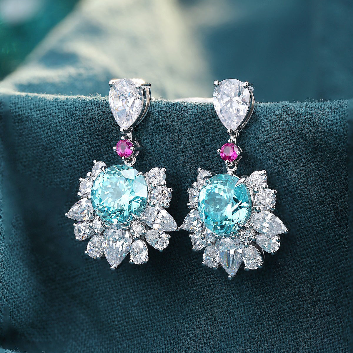 s925 sterling silver lab paraiba/ruby/sapphire/emerald/cobalt spinel & cz diamond earrings