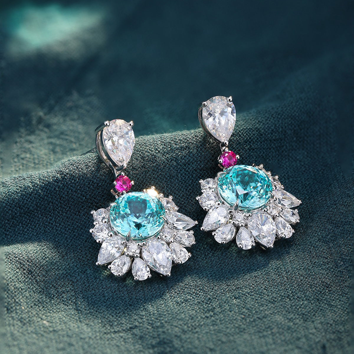 s925 sterling silver lab paraiba/ruby/sapphire/emerald/cobalt spinel & cz diamond earrings