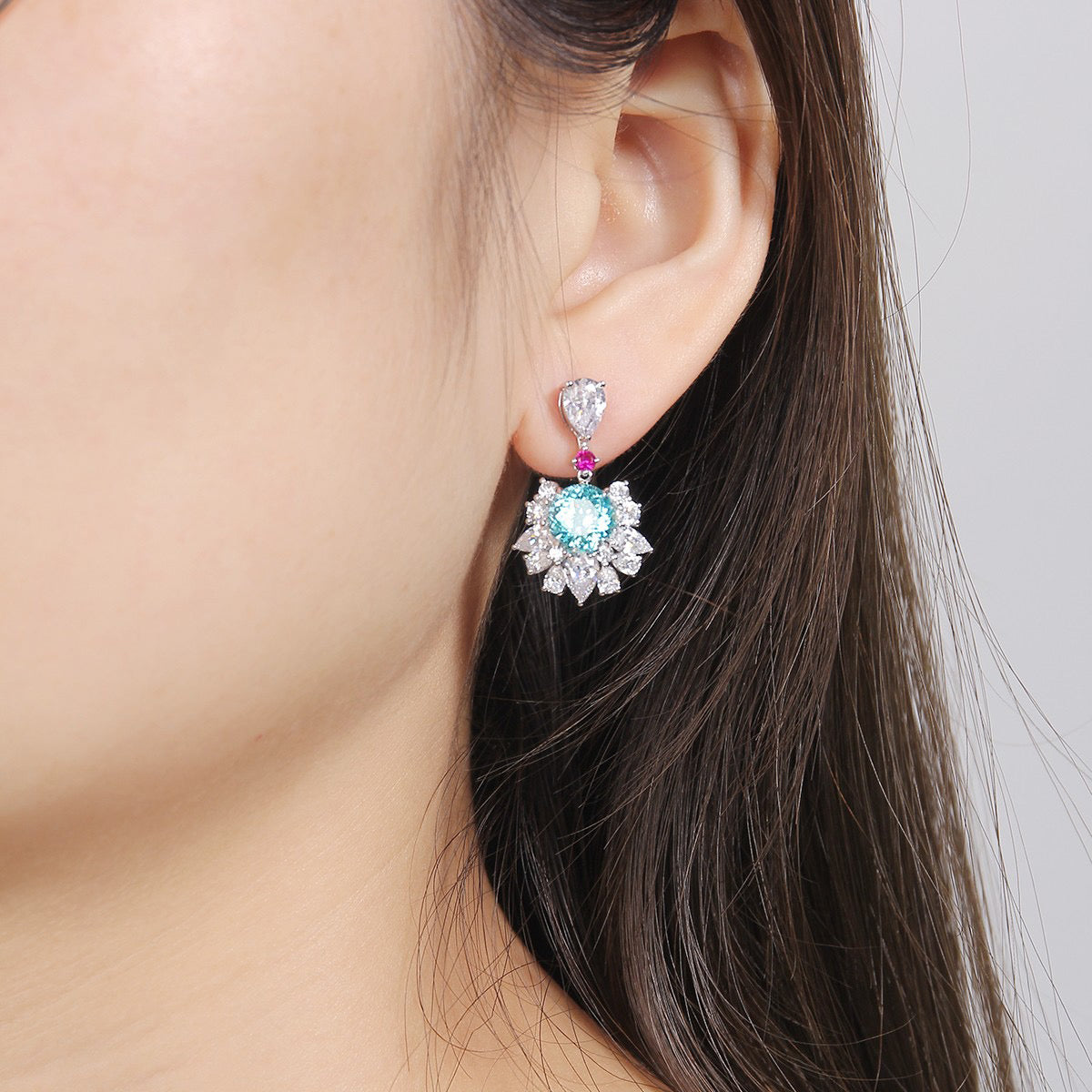 s925 sterling silver lab paraiba/ruby/sapphire/emerald/cobalt spinel & cz diamond earrings