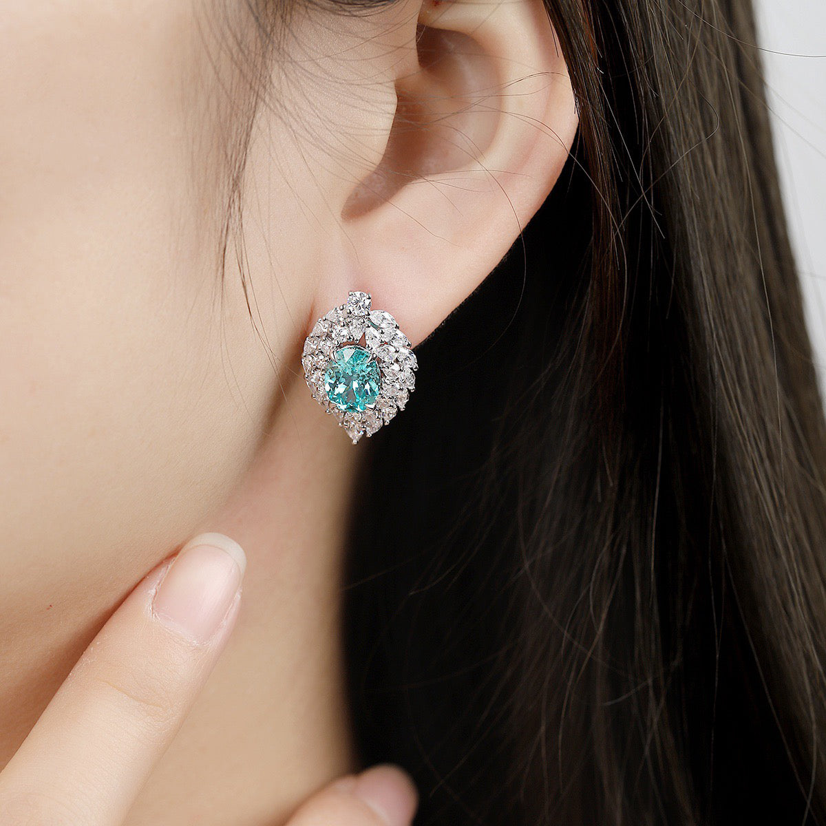 s925 sterling silver lab cobalt spinel/paraiba/ruby/emerald/sapphire & cz diamond earrings