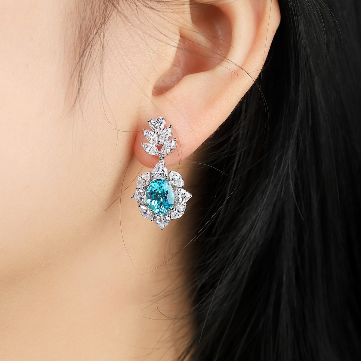 s925 sterling silver lab ruby/sapphire/emerald/paraiba/cobalt spinel & cz diamond earrings