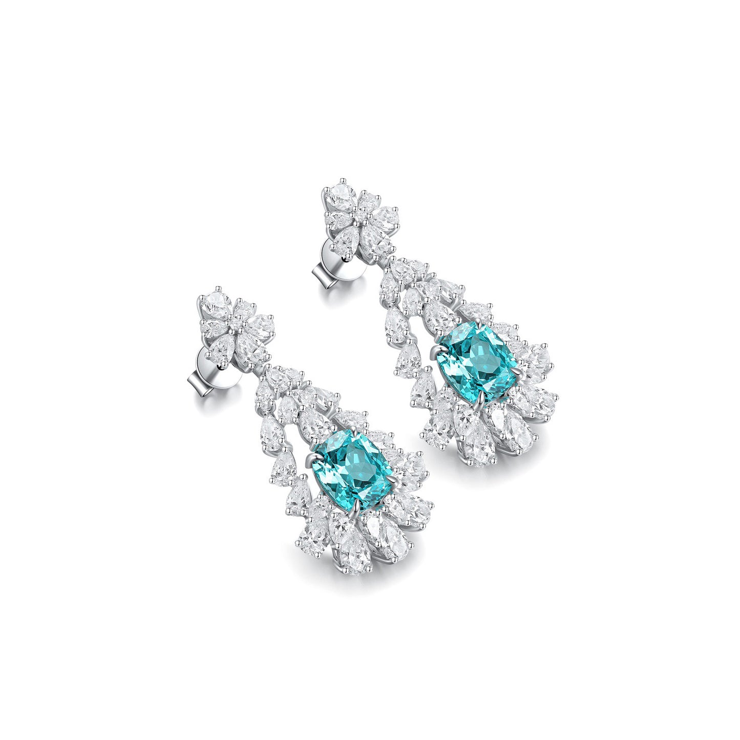 s925 sterling silver lab paraiba & cz diamond earrings