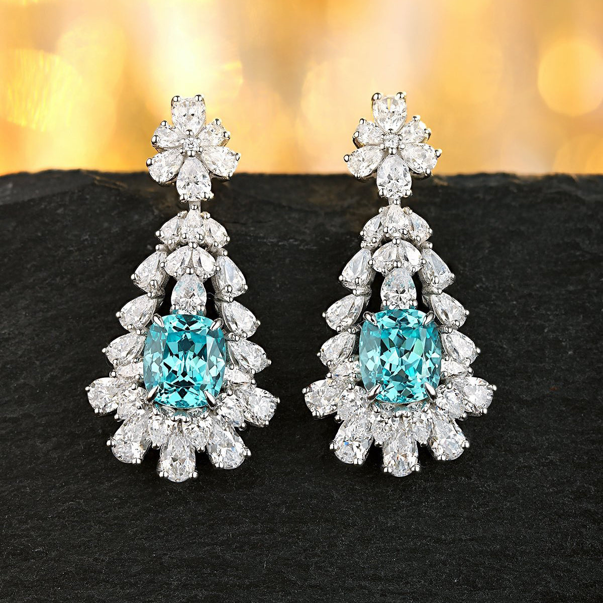 s925 sterling silver lab paraiba & cz diamond earrings