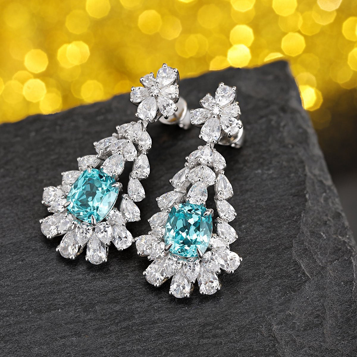 s925 sterling silver lab paraiba & cz diamond earrings