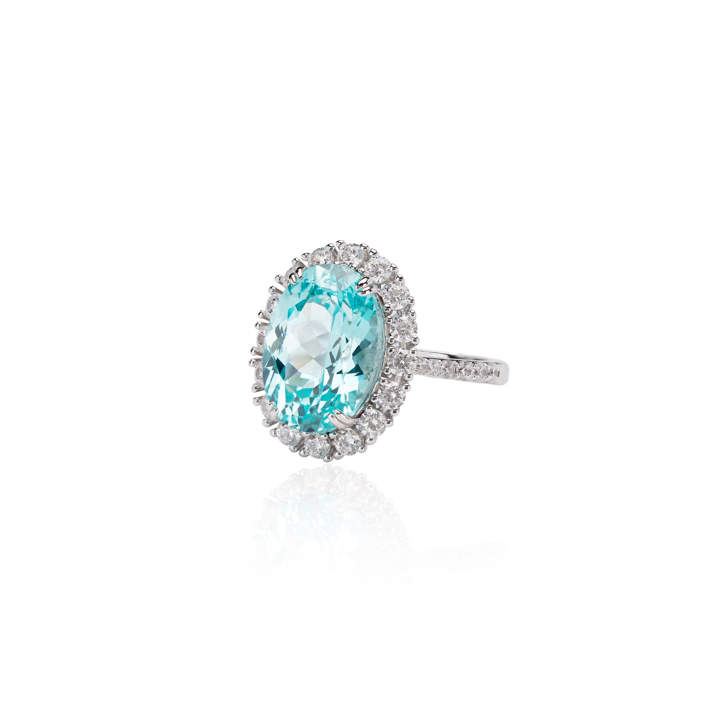 oval paraiba tourmaline ring 10.19ct,neon blue halo engagement ring,18k white gold plated sterling silver,promise anniversary gift for her