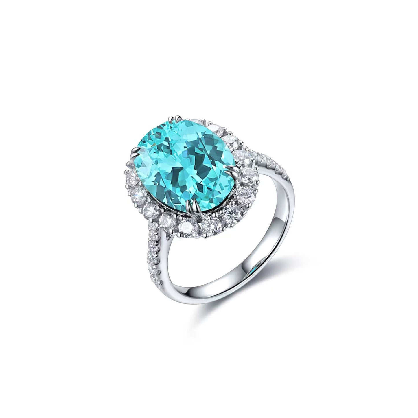 oval paraiba tourmaline ring 10.19ct,neon blue halo engagement ring,18k white gold plated sterling silver,promise anniversary gift for her