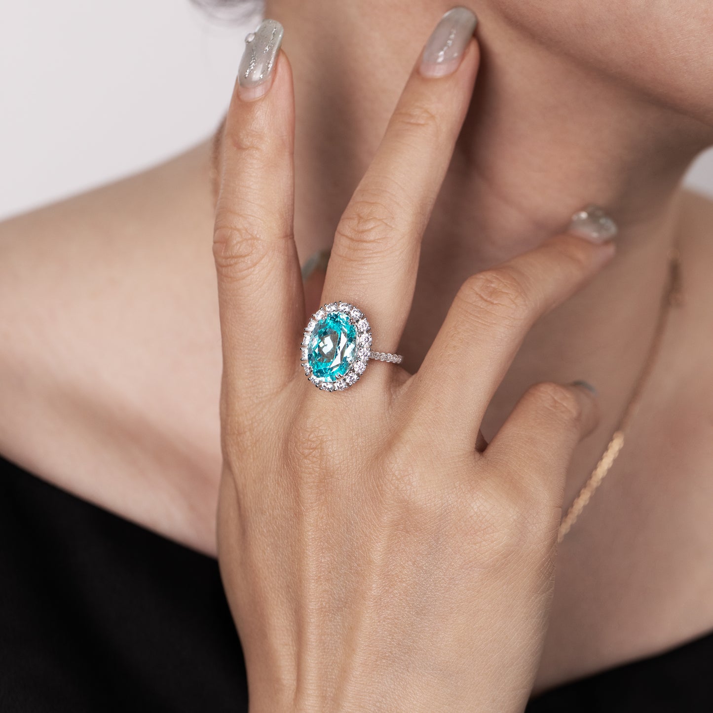 oval paraiba tourmaline ring 10.19ct,neon blue halo engagement ring,18k white gold plated sterling silver,promise anniversary gift for her