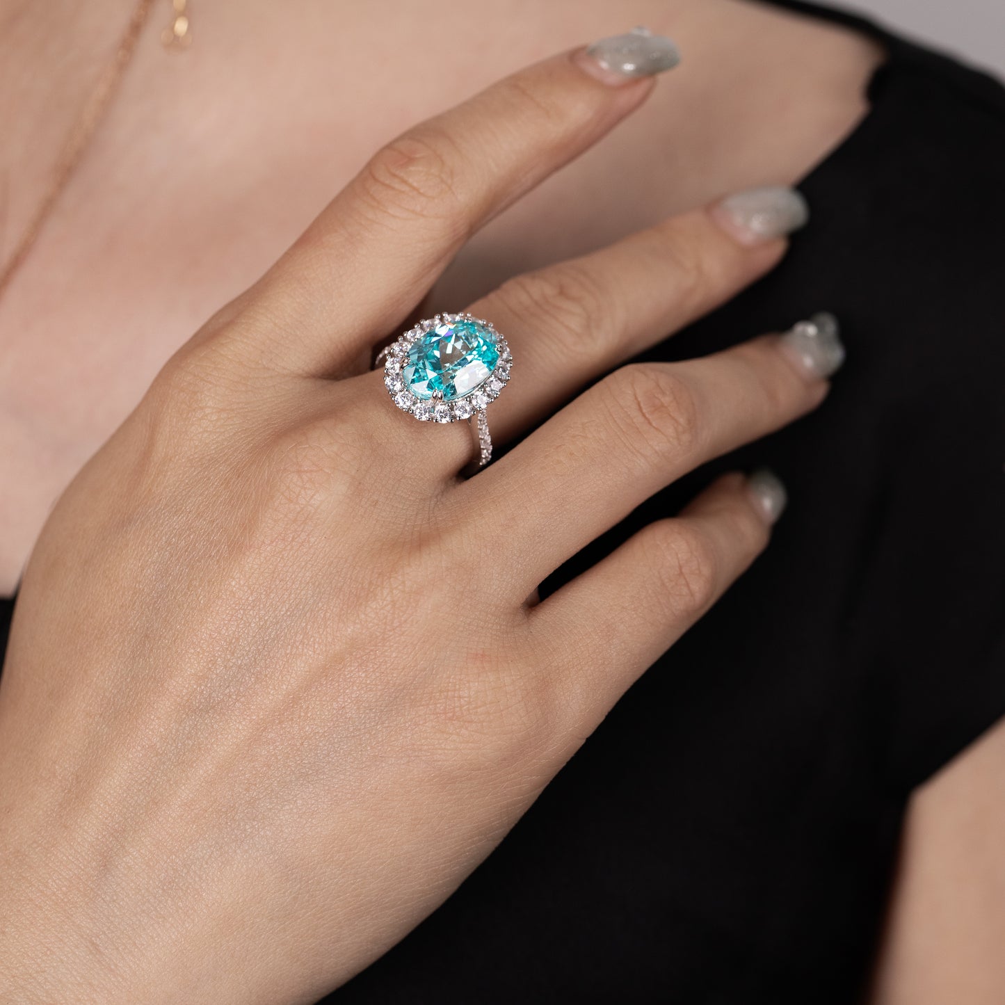 oval paraiba tourmaline ring 10.19ct,neon blue halo engagement ring,18k white gold plated sterling silver,promise anniversary gift for her