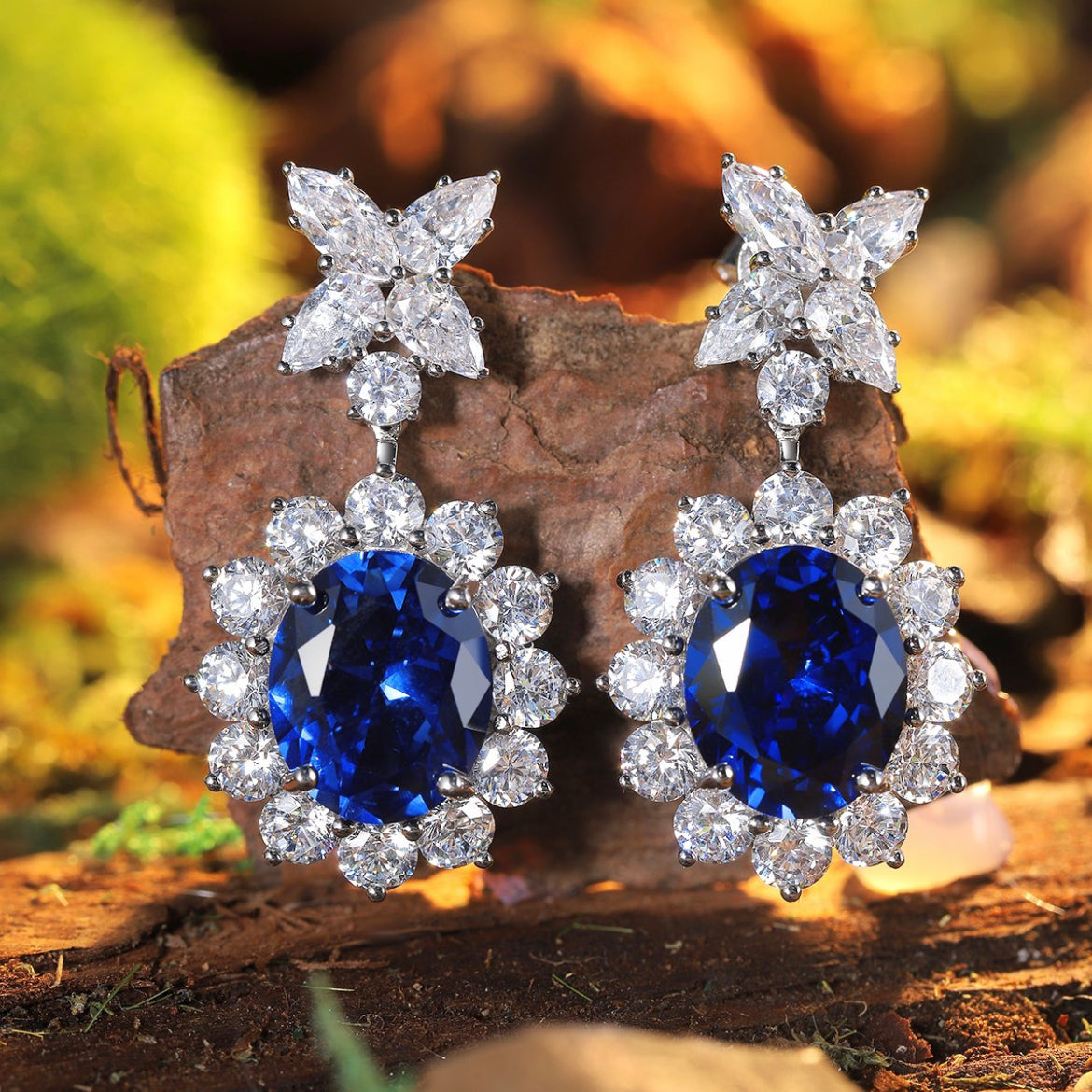 s925 sterling silver lab cobalt spinel/paraiba/emerald/sapphire/ruby & cz diamond earrings