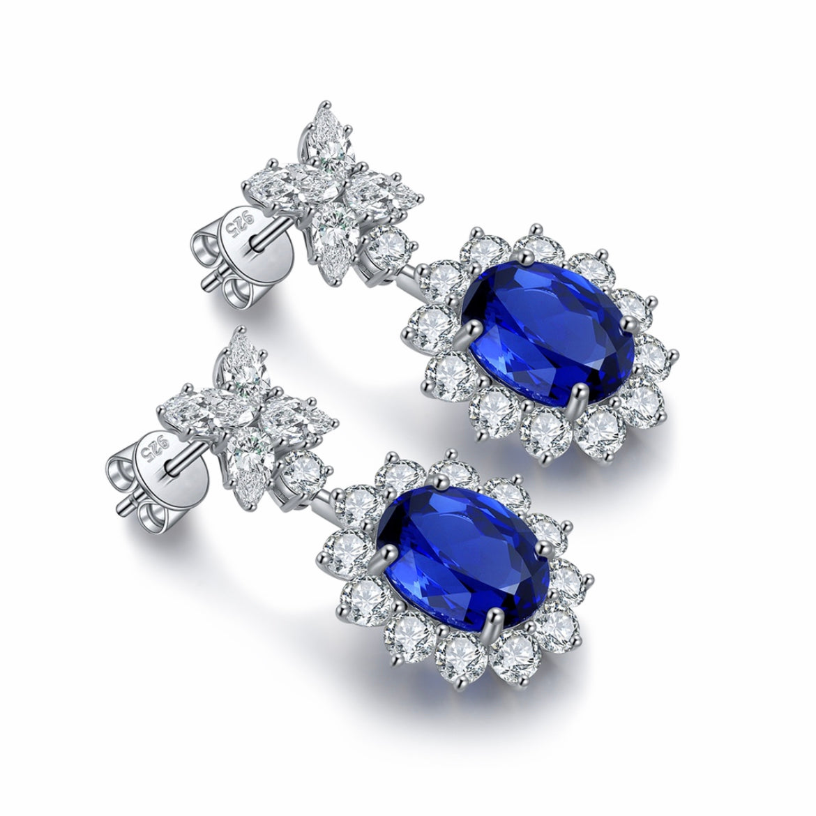 s925 sterling silver lab cobalt spinel/paraiba/emerald/sapphire/ruby & cz diamond earrings