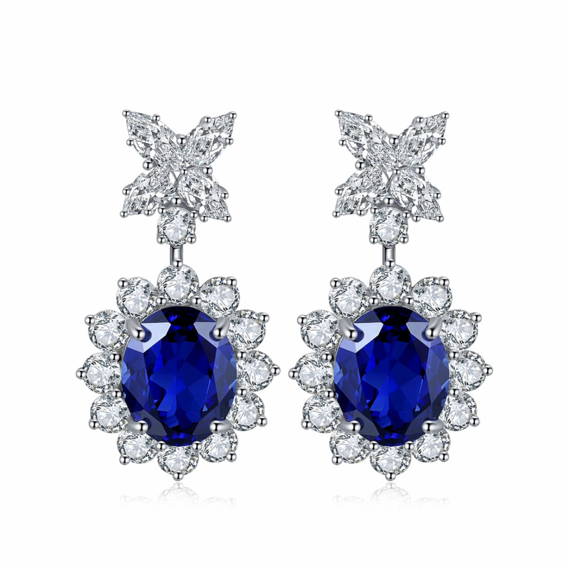 s925 sterling silver lab cobalt spinel/paraiba/emerald/sapphire/ruby & cz diamond earrings
