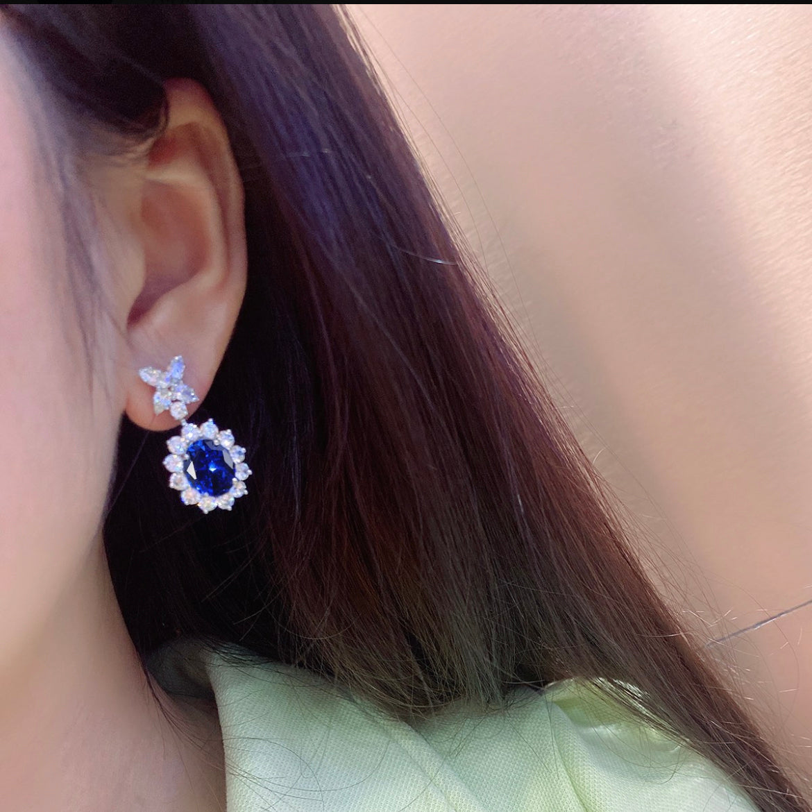 s925 sterling silver lab cobalt spinel/paraiba/emerald/sapphire/ruby & cz diamond earrings