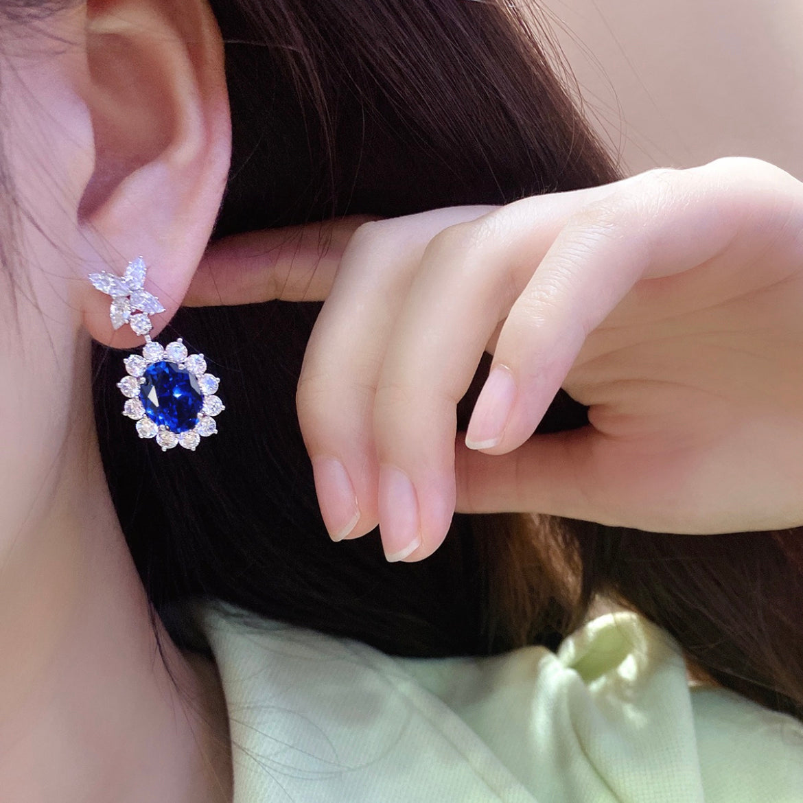s925 sterling silver lab cobalt spinel/paraiba/emerald/sapphire/ruby & cz diamond earrings