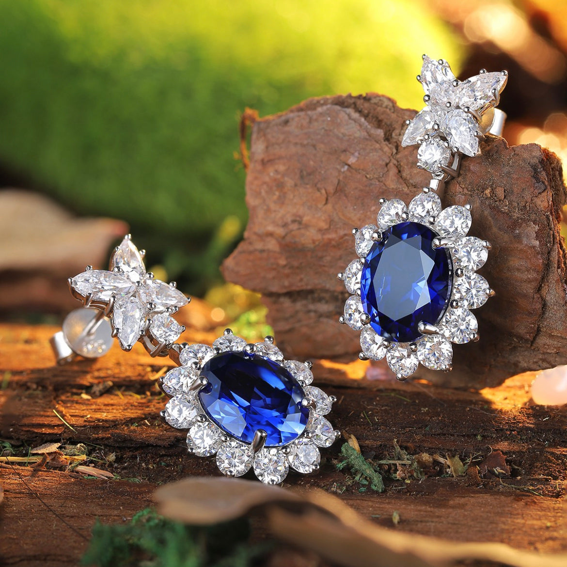 s925 sterling silver lab cobalt spinel/paraiba/emerald/sapphire/ruby & cz diamond earrings