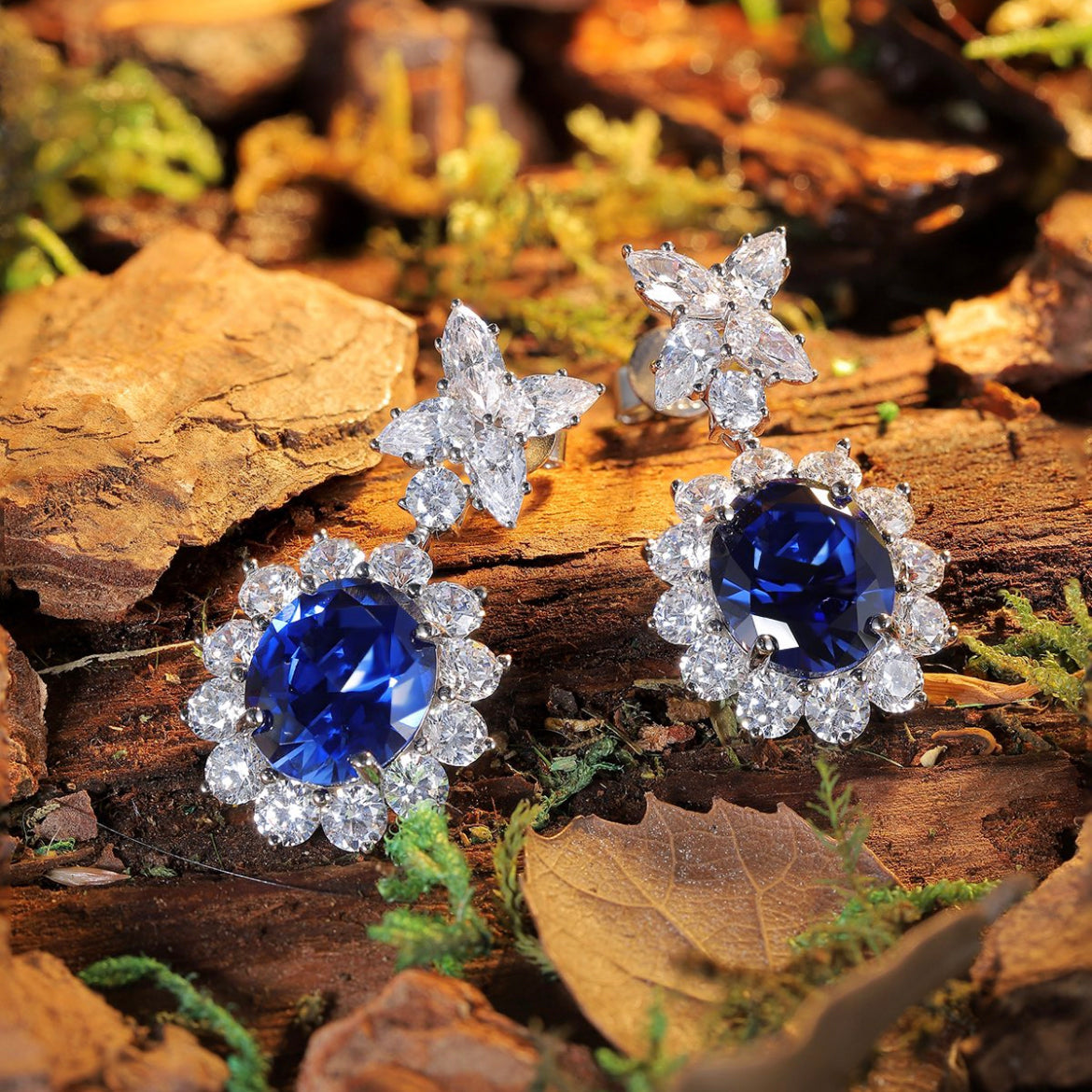 s925 sterling silver lab cobalt spinel/paraiba/emerald/sapphire/ruby & cz diamond earrings