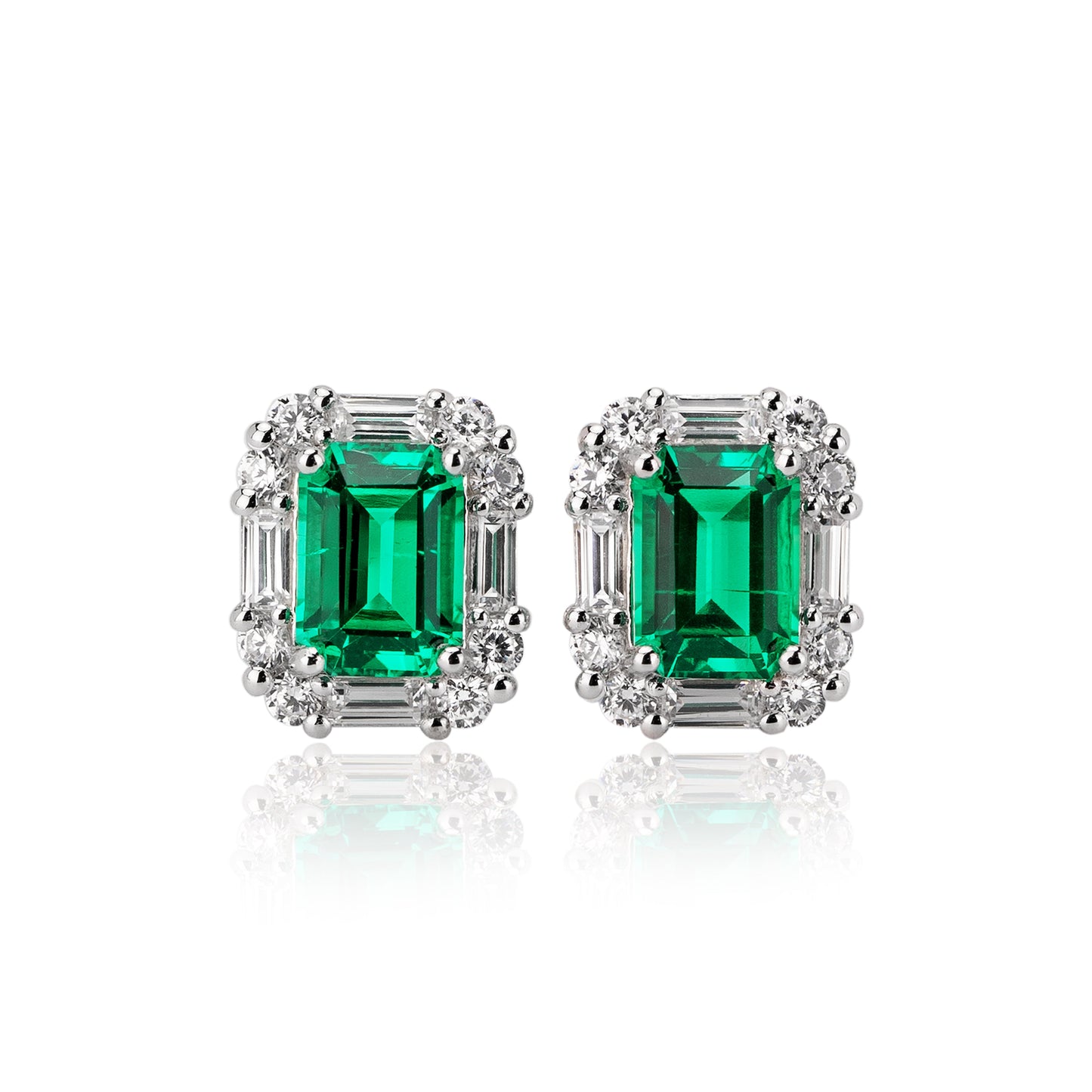rectangle emerald stud earrings in s925 sterling silver, halo cz diamond dainty studs, minimalist may birthstone earrings gift for her