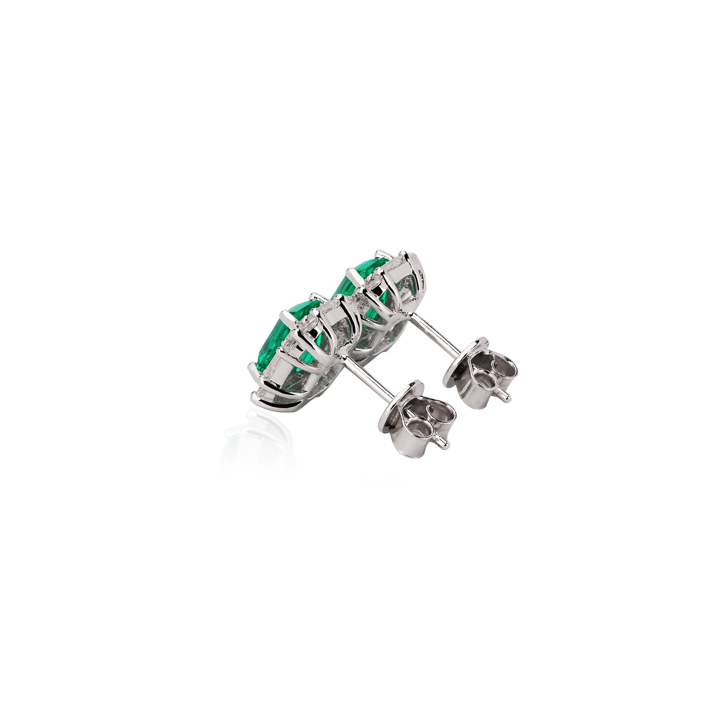 rectangle emerald stud earrings in s925 sterling silver, halo cz diamond dainty studs, minimalist may birthstone earrings gift for her