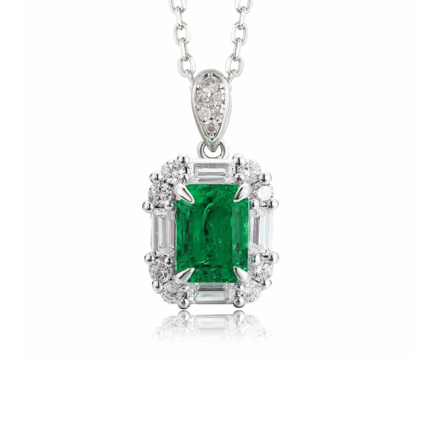 s925 sterling silver lab emerald/ruby & cz diamond necklace