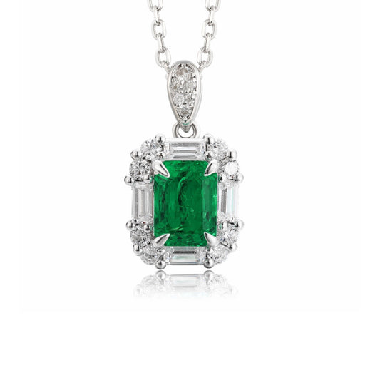 S925 Sterling Silver Lab Emerald/Ruby & CZ Diamond Necklace